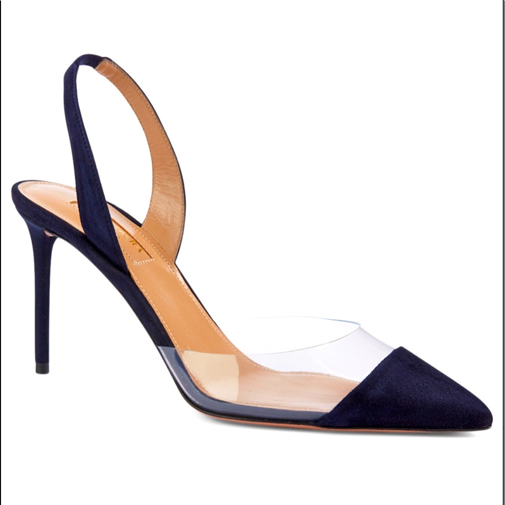Aquazzura So Nude 85 Suede and PVC slingback Pumps